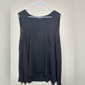 Style and Co Black Sheer Button Up Plus Size Sleeveless Womens Top XL Summer   G